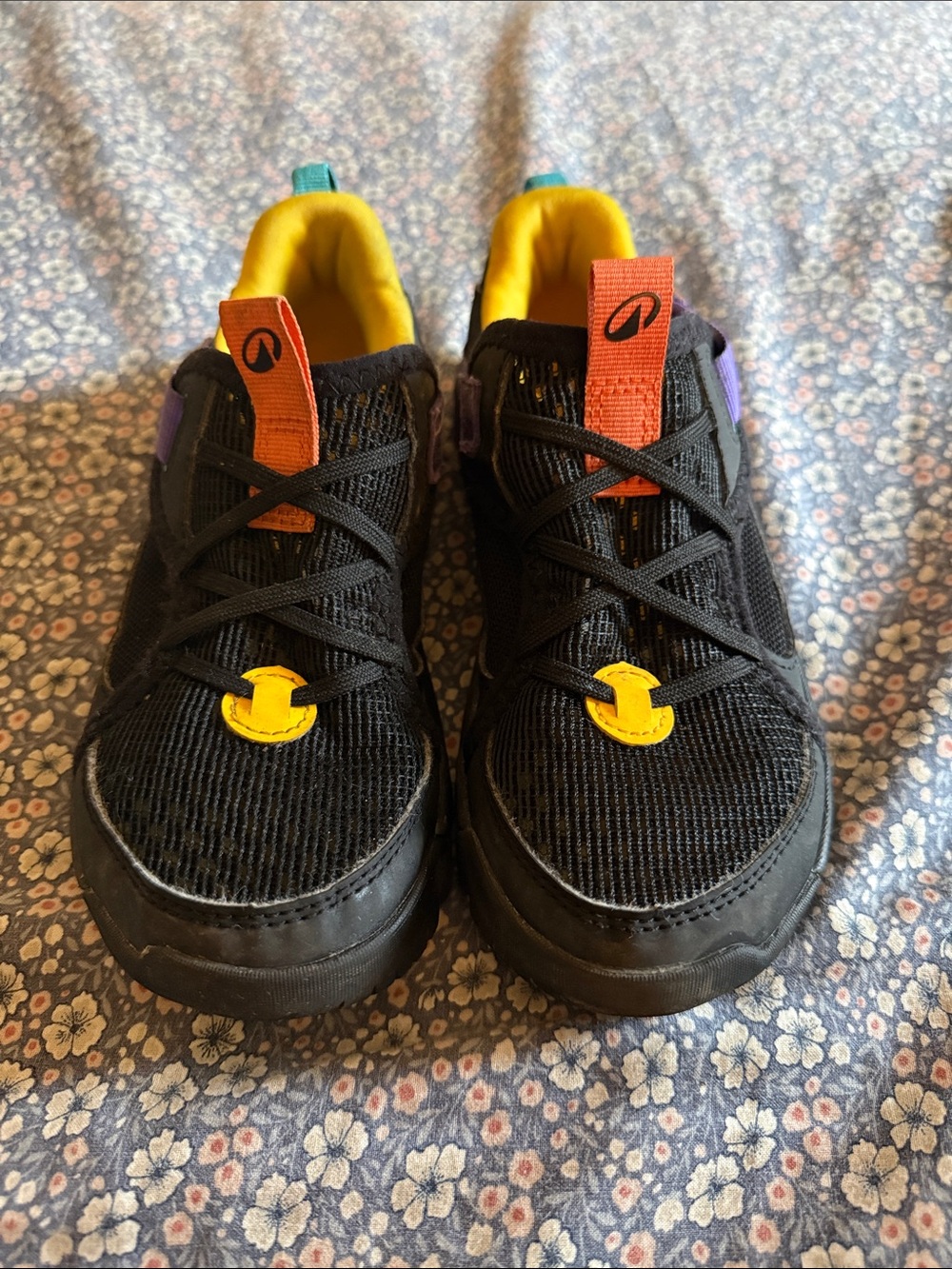 Kids Black Sneakers with Yellow and Orange Accents